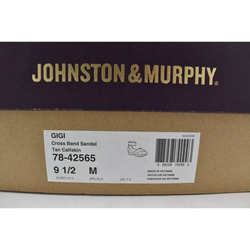 Johnston & Murphy Womens Size 9.5 Gigi Cross Band Tan Leather‎ Platform Sandals